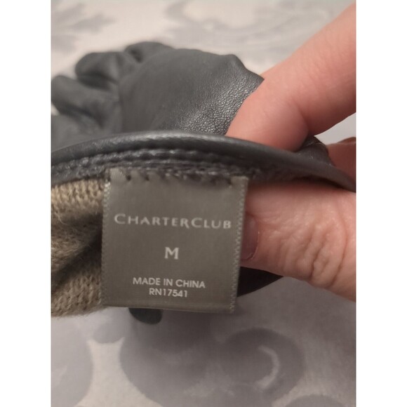 Charter Club Leather Driving Gloves Women's Size Medium Wool/Cashmere Lined Gray - Picture 4 of 5